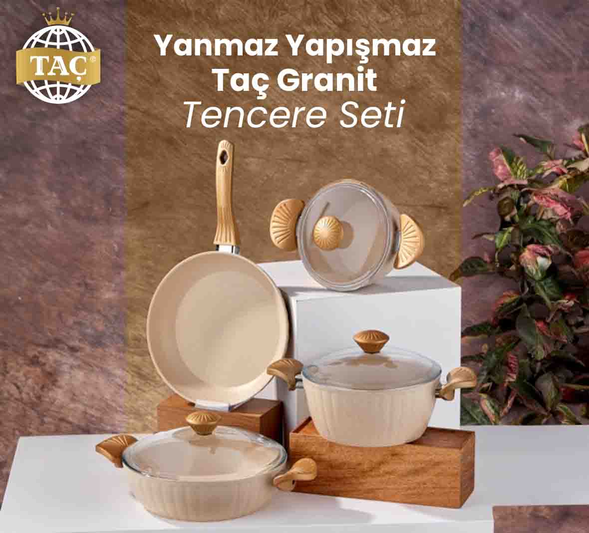 Yanmaz Yapışmaz Taç Granit Tencere Seti - Çabuk Pişirme Özelliği - tacev.com | Taç Blog